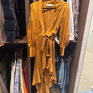 Zimmermann Gold Long Sleeve Wrap Dress
